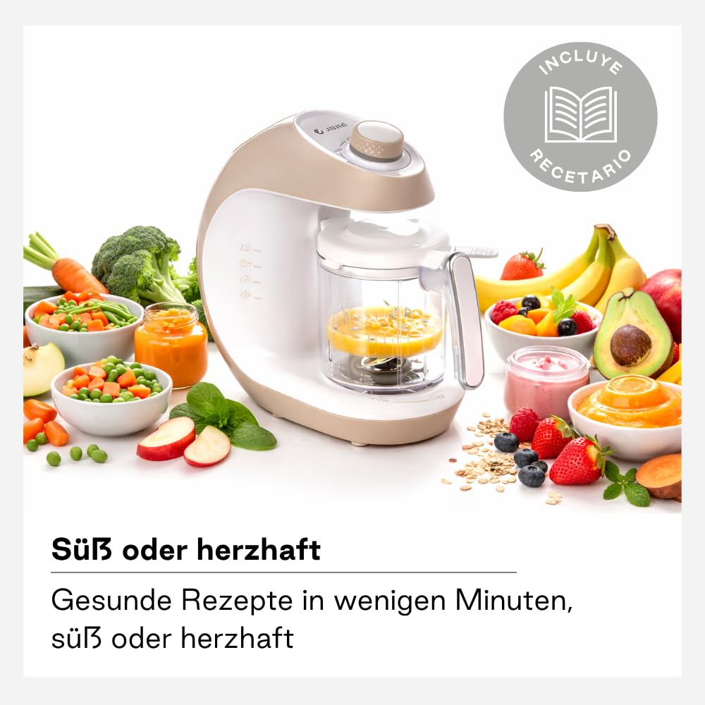 Jané Chefkiss Babynahrungszubereiter, 7-in-1-Multifunktion, Küchenmaschine, Dampfgaren, Auftauen, Aufwärmen, Sterilisieren, Mixen, Vermischen, automatische Reinigung