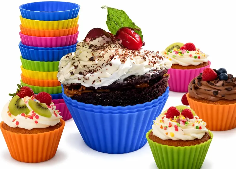 Kit 12 Formas de Silicone para Cupcake, Muffin e Bolo, Antiaderente, Flexível, Reutilizável, Coloridas, Redondas