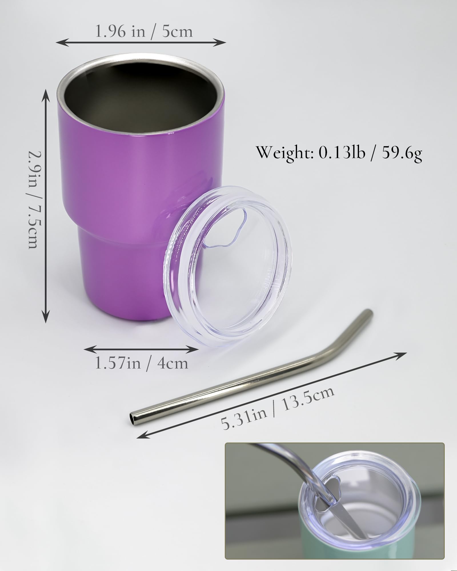 Paquete de 12 mini vasos de chupito de 3 onzas con popote y tapa