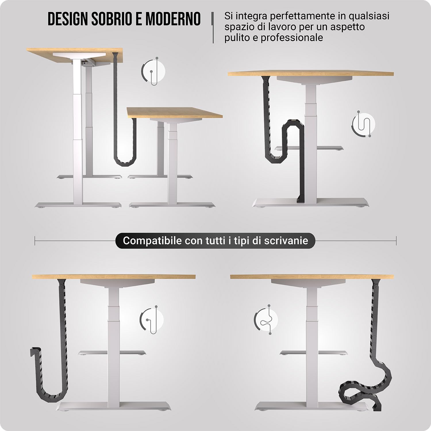 Flessibile canalina passacavi scrivania - Cable management - Organizer cavi - Porta cavi scrivania – Raccogli cavi scrivania (Nero)