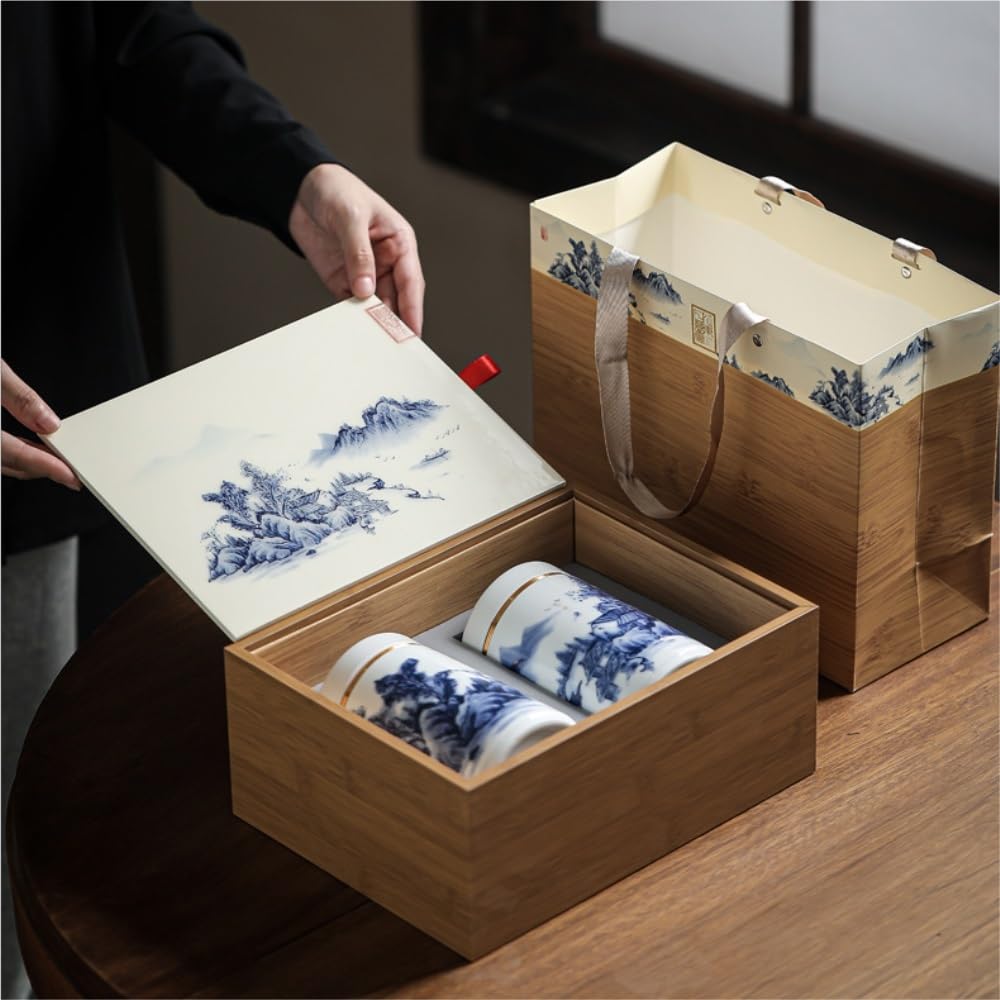 HLTYGWX Teedose, Vintage, handbemalt, Landschaftsmalerei, große Tee-Vorratsdose mit Deckel, versiegeltes Keramikglas, chinesisches Tee-Set, einzelnes Glas, Teedose