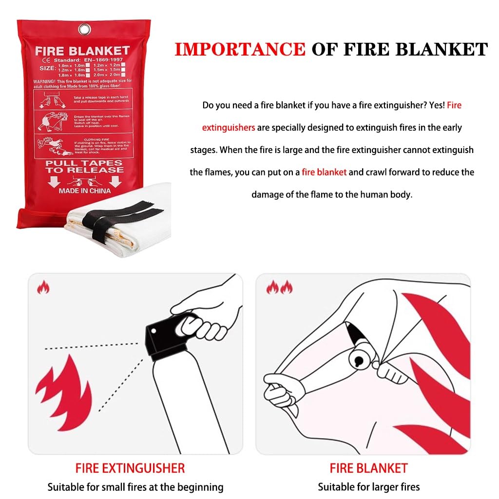 Manta Ignífuga De Emergencia Resistente Al Calor para El Hogar, Manta De Fuego De Fibra De Vidrio, Suministros De Escape para La Escuela, Chimenea, Parrilla(White(1PCS),1.8 * 1.8m)
