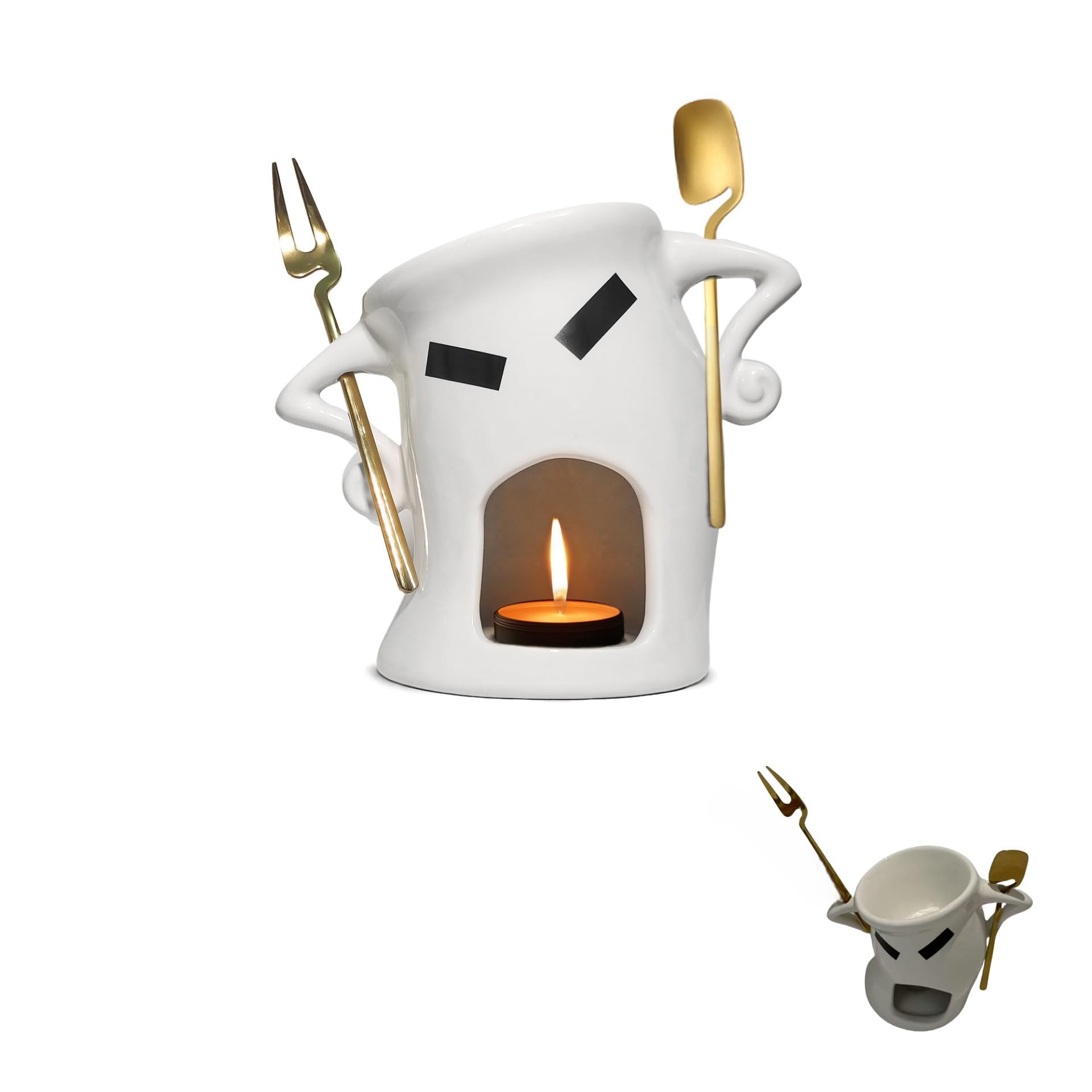 Chocolate Fondue Mug With Attitude, Cheese, Candy Mini Ceramic Fondue Mugs Gift Set with 1 Forks & 1 Scoop - Sweet Fondue Cup Set for Gifts Parties Cozy Nights