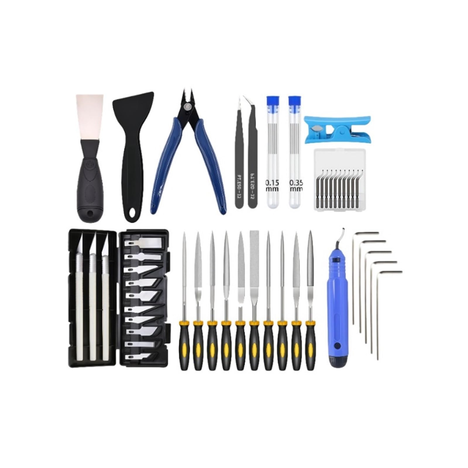 Kit d'outils d'imprimante 3D, nettoyeur de buse/pincettes/outils gravure, retrait modèles, détails bricolage(56-piece tool kit)