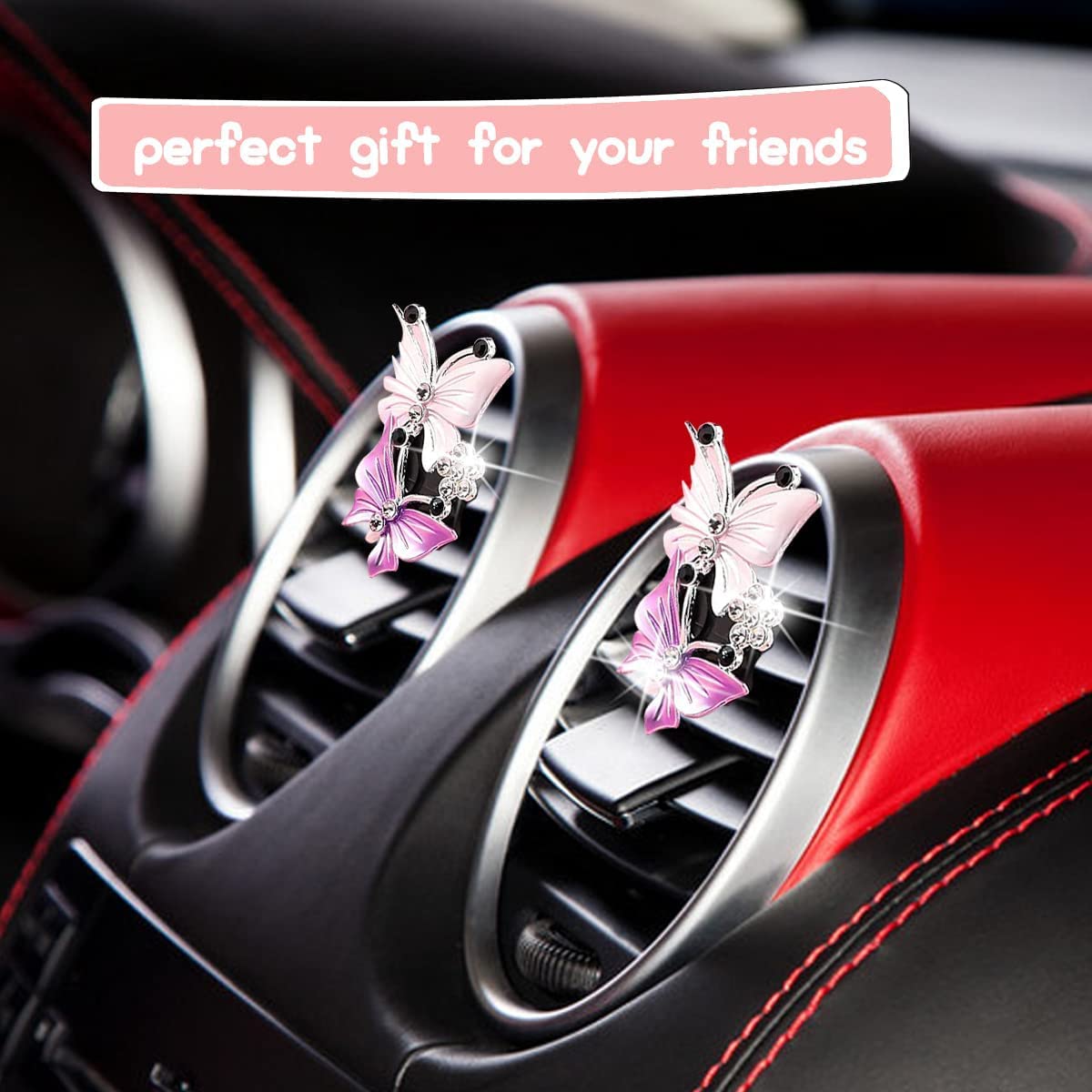 2Pcs Bling Butterfly Air Vent Clips Cute Rhinestone Car Air Fresheners Vent Clips Crystal Decoration Car Accessories for — view 6