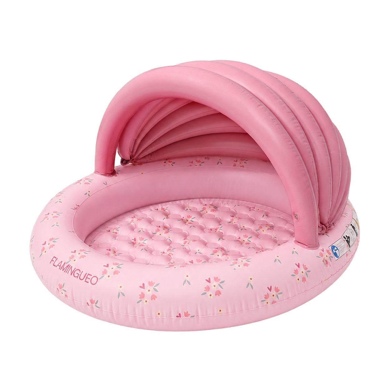 Flamingueo Mini Piscina Infantil - con Toldo para el Sol - para Playa y Jardín - PVC Resistente - Válvula Drenaje - 120 x 110 x 65 cm - Rosa