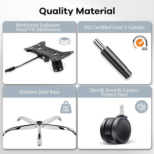 Miniatura 9 de Silla de oficina, asiento de malla, silla de escritorio ergonómica con soporte lumbar ajustable, respaldo alto para computadora Chai r con