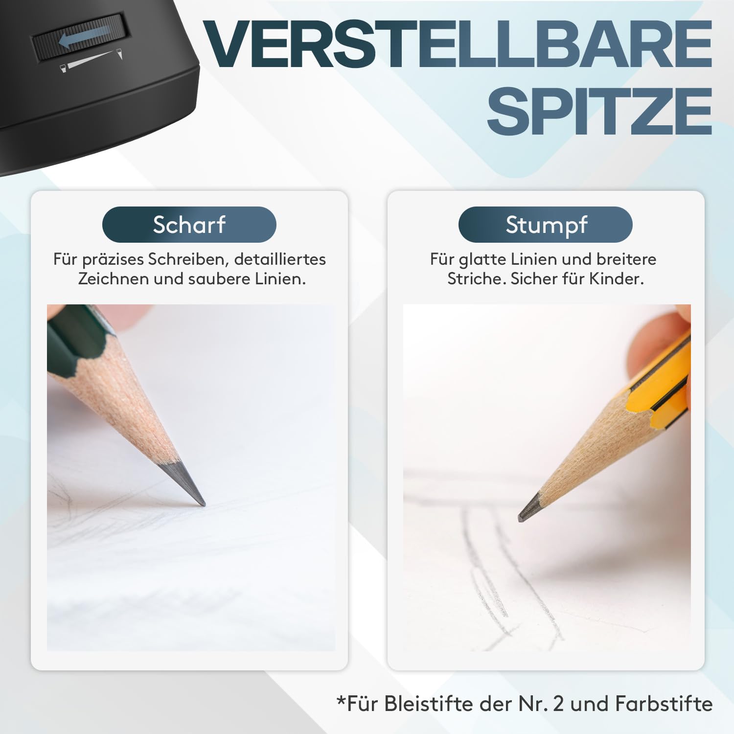 ACROPAQ Elektrischer Bleistiftspitzer für 6-12 mm Bleistifte, scharfe und stumpfe Spitze, feine Spitze in 3-5 Sekunden, Schwarz, Bleistiftspitzer mit Reservoir