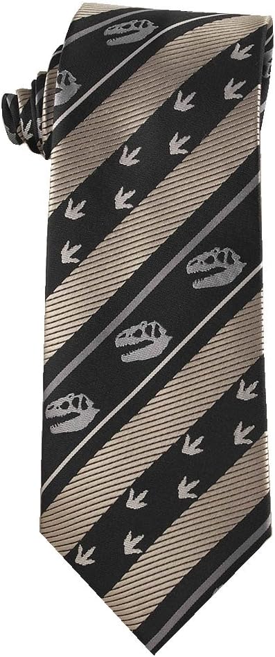 Dinosaur Lover Necktie with Dinosaur Skull and Fossil Tracks Stripe Tie