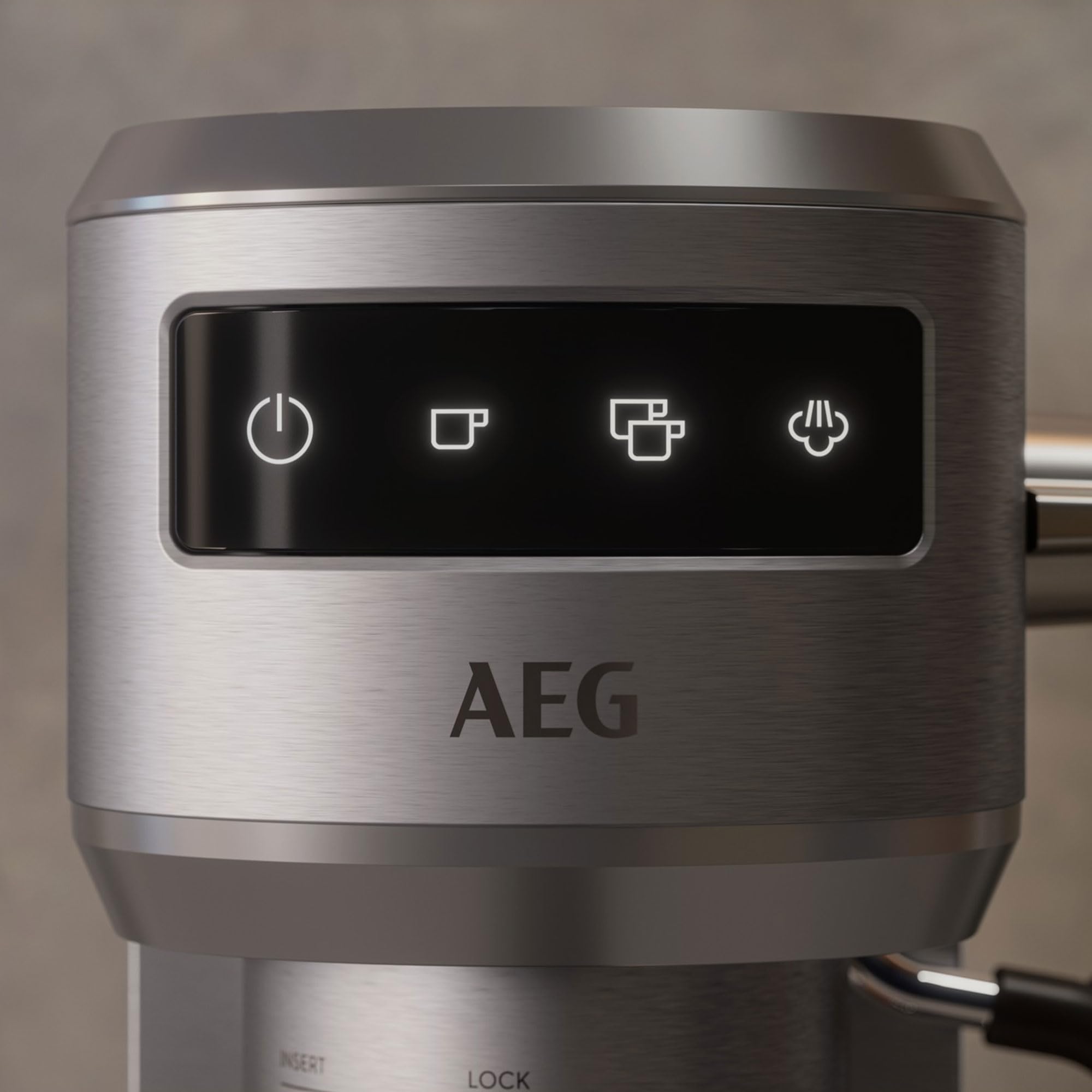 AEG Cafetera Espresso Compacta EC6-1-6ST, 15 Bares, Café Molido y Monodosis, Pantalla Táctil, Espumador de Leche, Depósito 1L, Apagado Automático, Inox