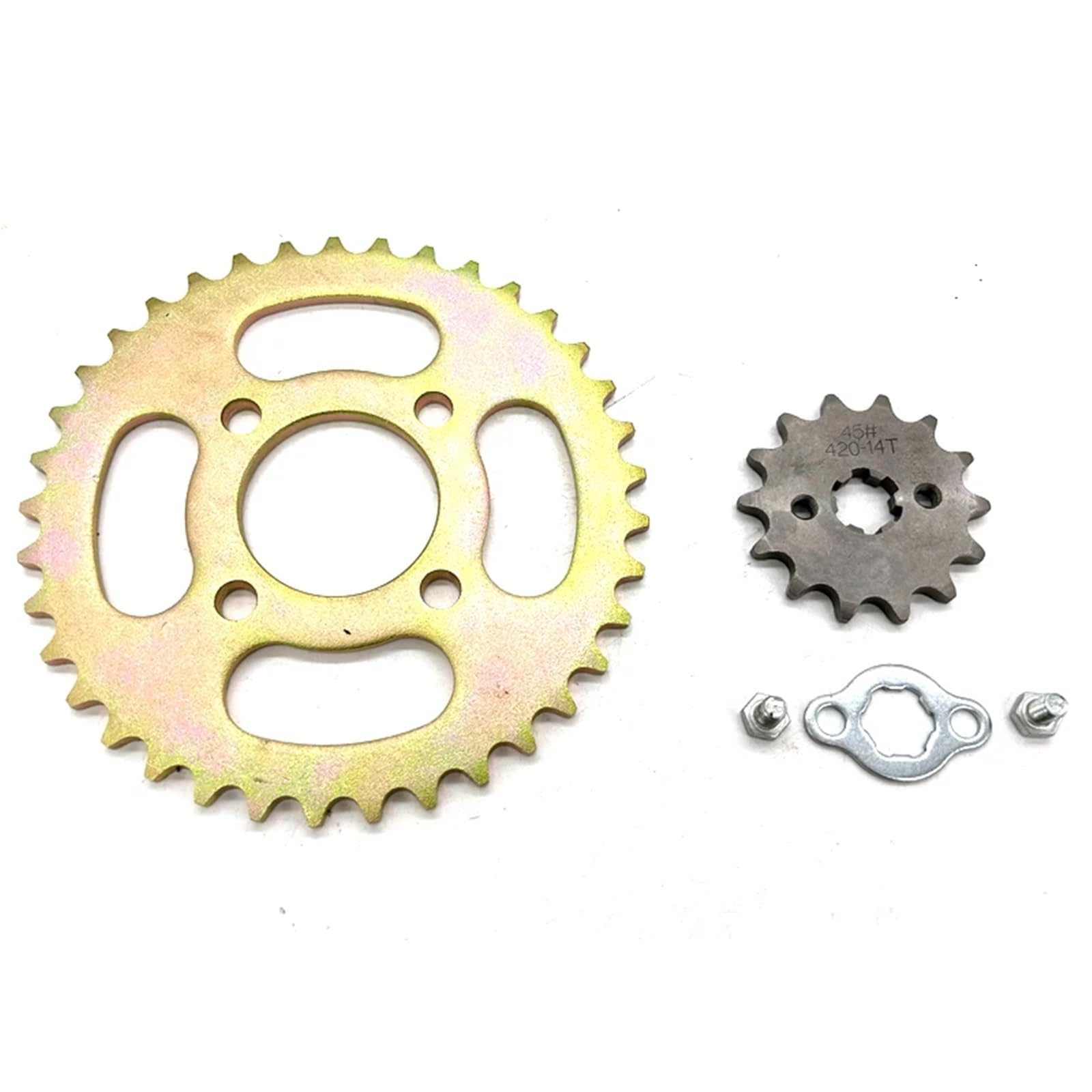 Cadenas de conducción Piñón trasero cadena 37T 420, 48 mm, 52 mm, 104L, eslabón cadena + piñón motor delantero 14 dientes, Compatible con ATV 110, 125 cc y 150 cc.(48mm-37T-17mm-14T-L)