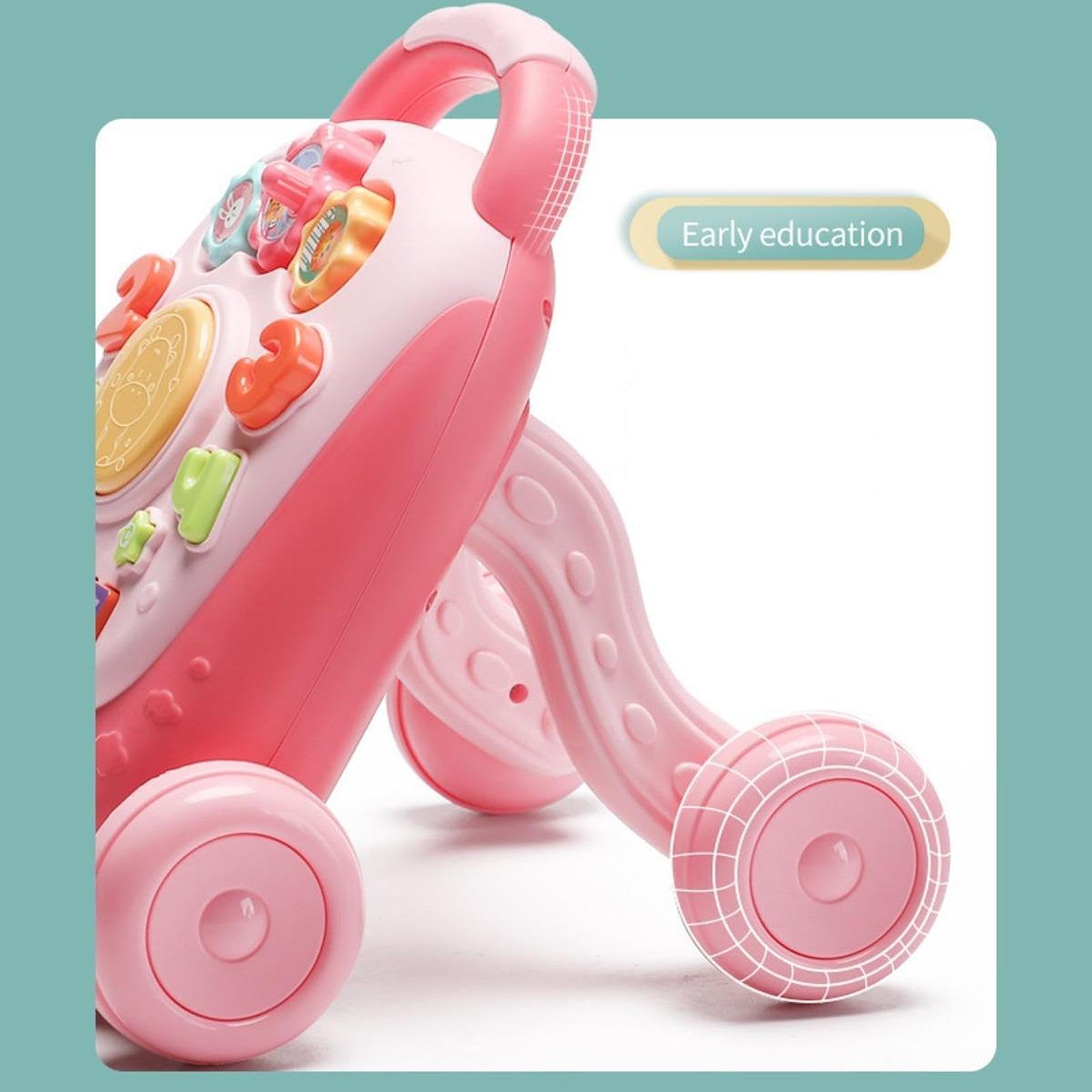 Giocattolo per Neonati da Spingere, Giocattolo Musicale con Ruote, Regalo di Compleanno, Rosa