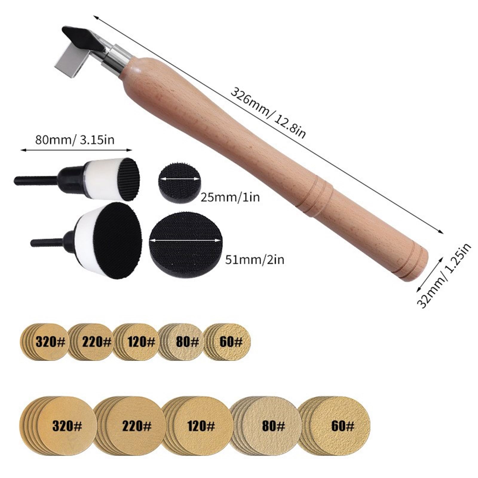 Kits de lijado de cuencos, bloque de lijado, herramientas de torno de madera con discos de lijado de gancho, placas de respaldo de 2.5 cm, almohadilla de interfaz de espuma