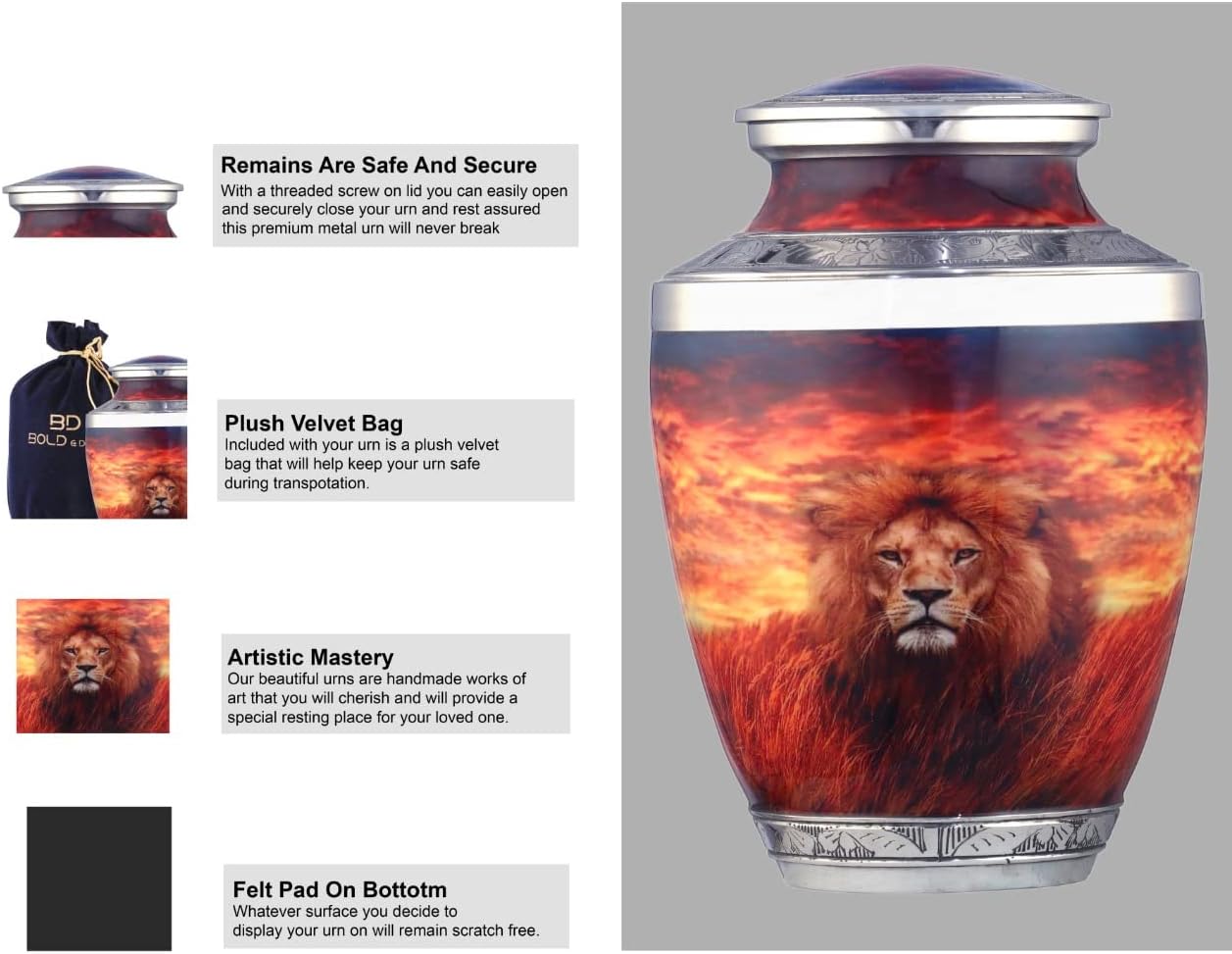 BOLD & DIVINE Lion Cremation Urns for Human - Decorative Human Ashes Female & Male, for Ashes Adult Female, Funeral Urns - Lion, Large - Image 5