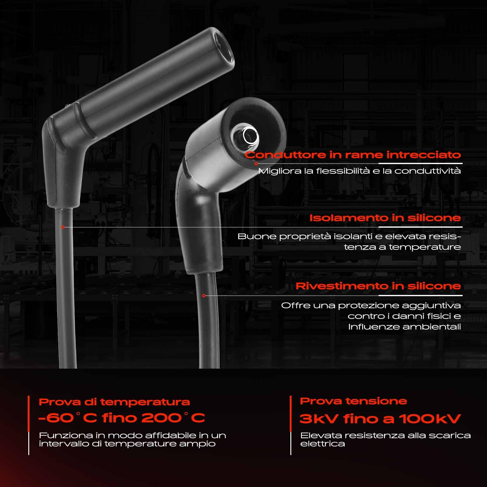Frankberg 4x Set cavi di accensione Compatibile con Matiz M200 M250 1.0 Aveo/Kalos Compatto T200 1.2 Matiz M100 M150 1.0 Kalos KLAS 1.2 Aveo/Kalos Compatto T250 T255 1.2 Replace# 96288956