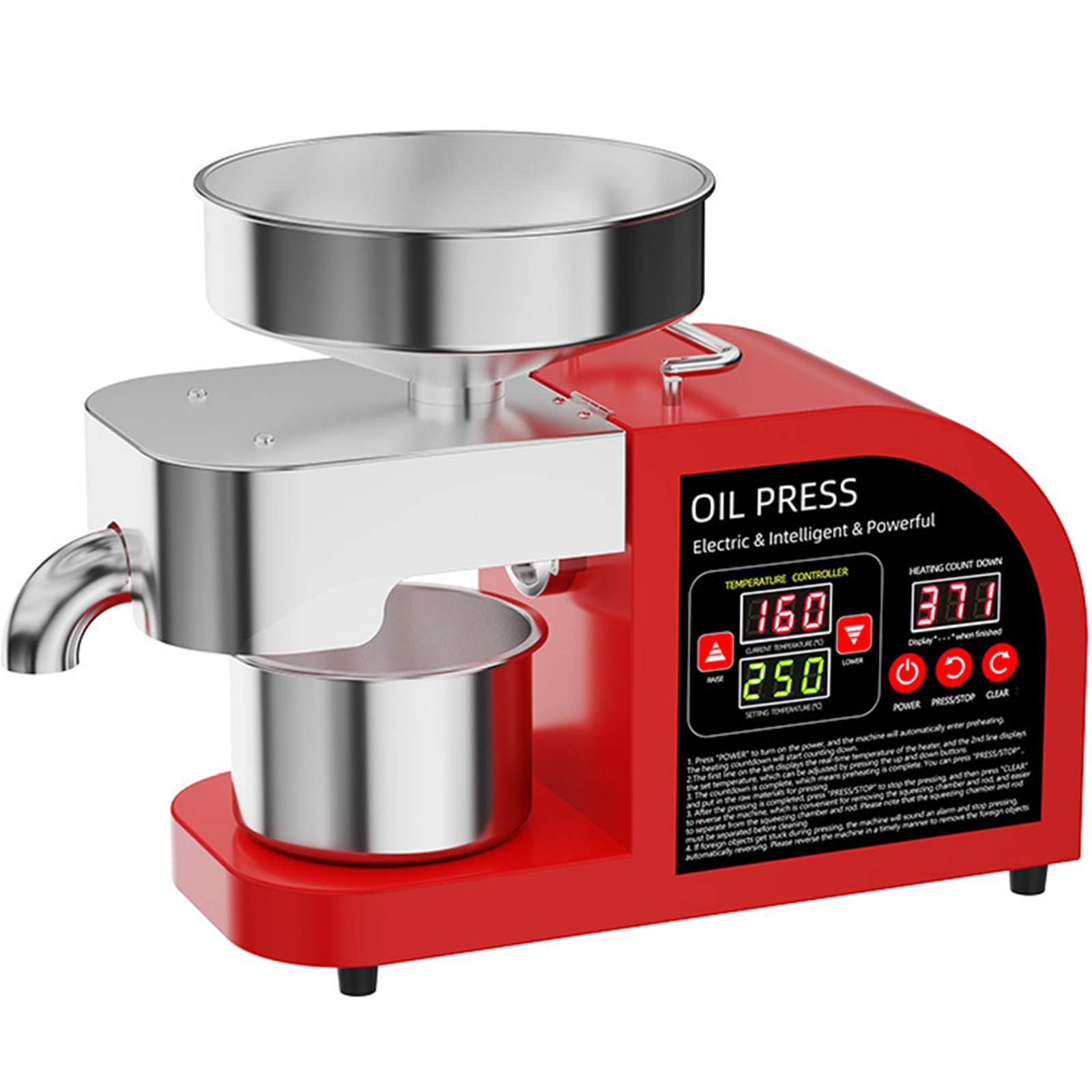 BITYCOW Electric Oil Extractor Machine, Adjustable 104-572℉ Hot Cold Press, Low Power Consumption for Peanut Sesame Coconut Sunflower Seeds Walnut red