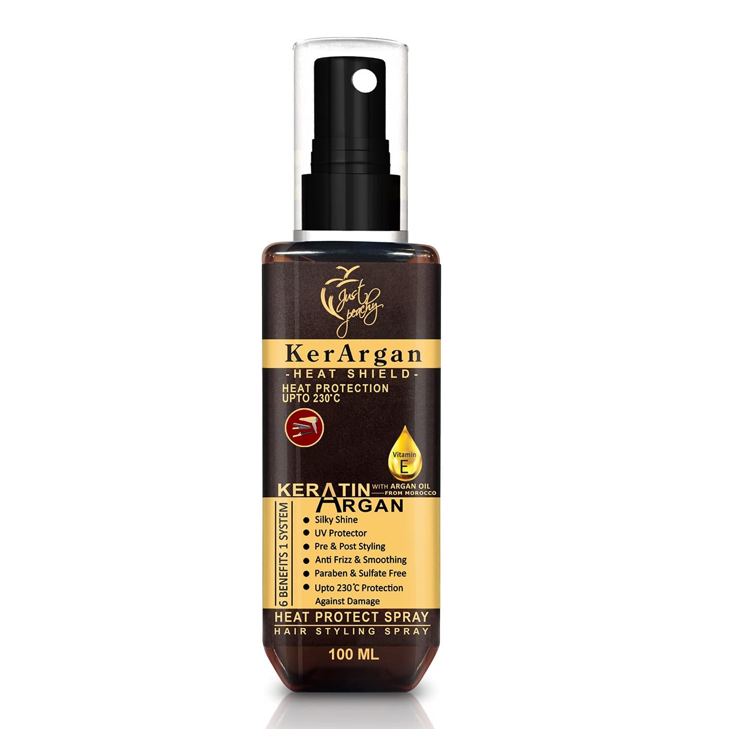 Just Peachy KerArgan Heat Protect Spray with Keratin & Argan Oil | Heat Protection up to 230°C | Anti-Frizz, UV & Thermal Protection | Hair Styling Spray for Smooth, Shiny & Frizz-Free Hair – 100ml-image-31