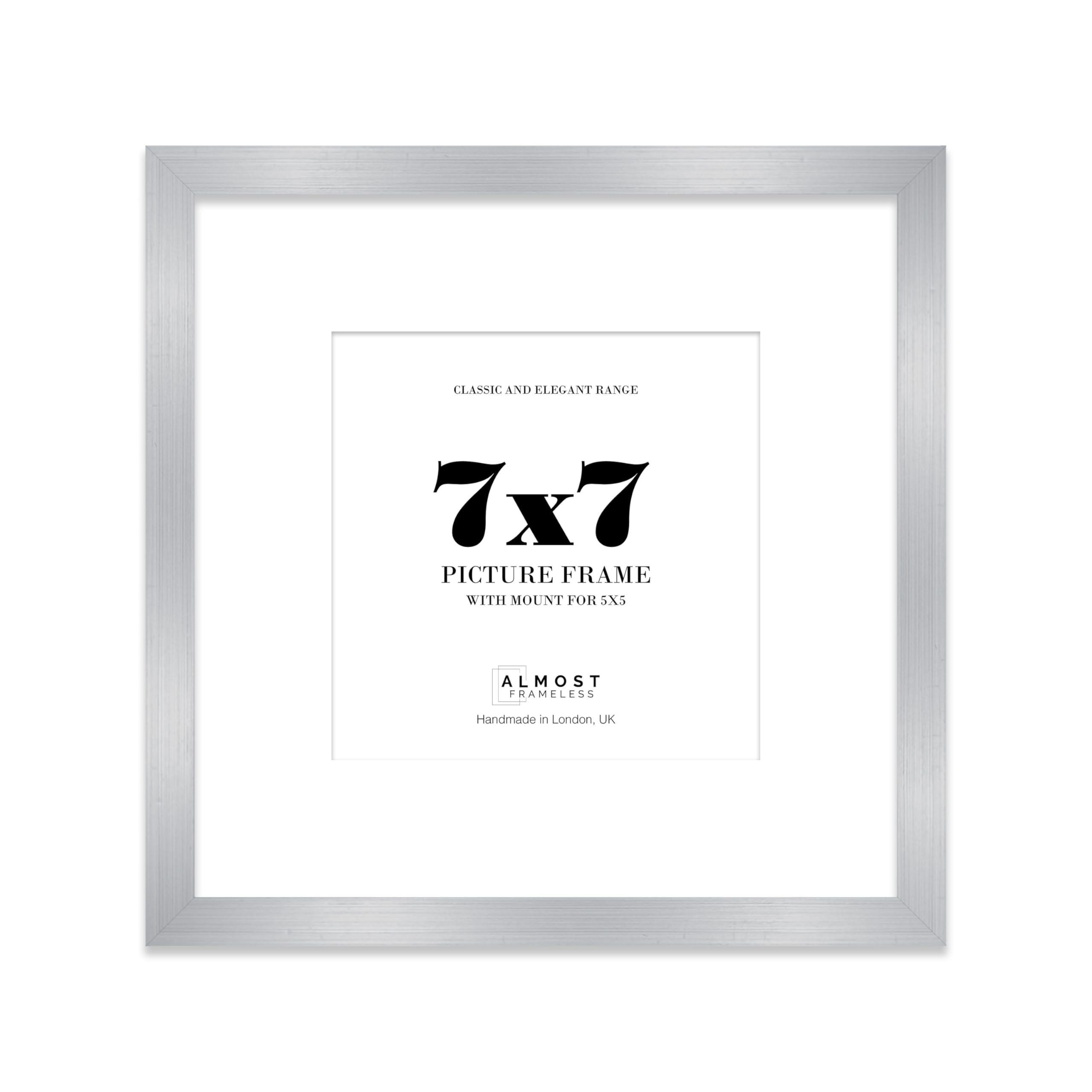 7x7 Silver Picture Frame with Mount for 5x5 Photos, Prints - Modern Square Wall Frame, 1 Pack