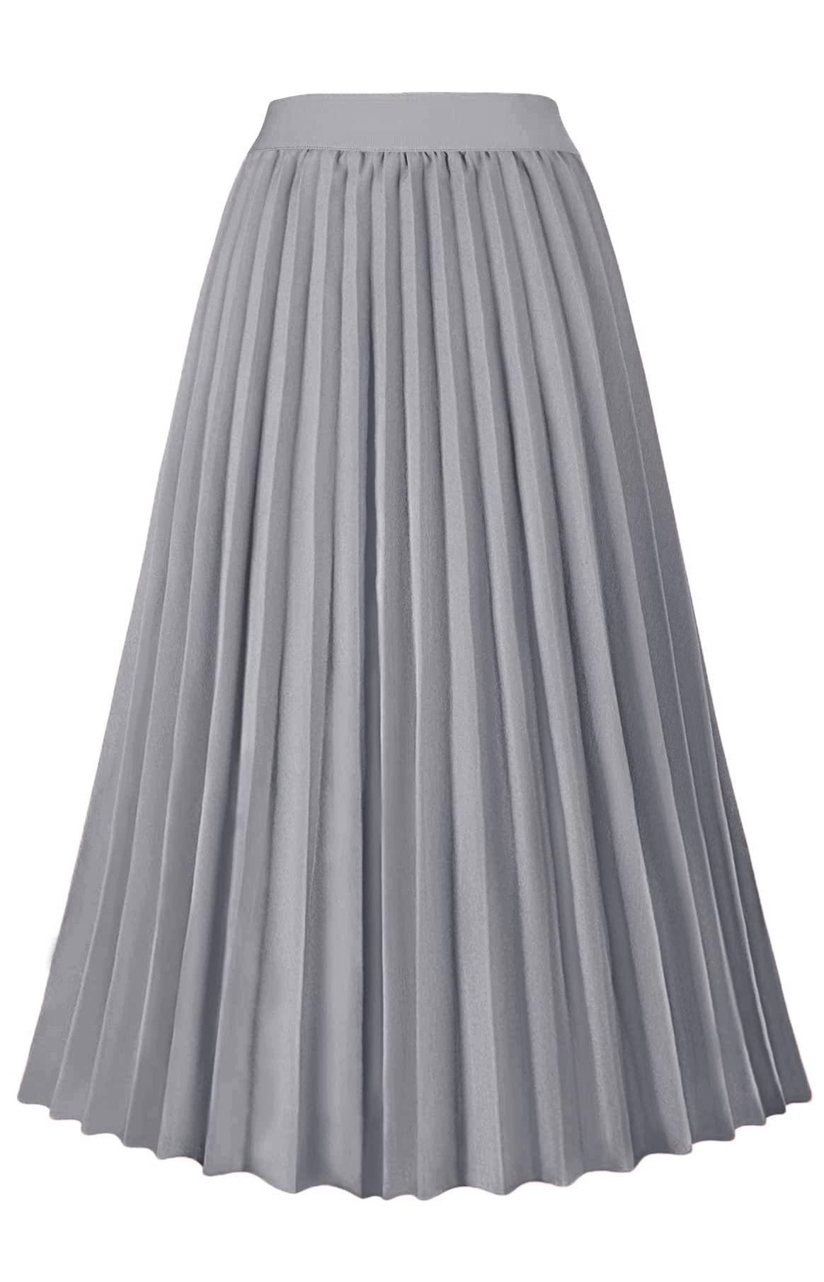 GOLDSTITCH Damen Hohe Taille Faltenrock A Linie Swing Midi Rock, blau, Klein
