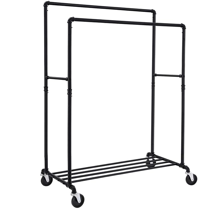 Buy SONGMICS Industrial Pipe Clothes Rack Double Rail on Wheels with