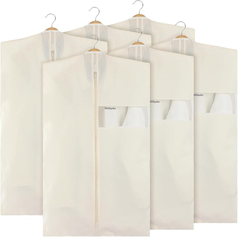 Aliceset 6 Pcs 24 x 40 Inches Cotton Garment Bags for Hanging Clothes, Canvas Suit Bags for Clothes Coats Jackets Shirts Closet Storage Travel Gusseted Hanging Garment Cover