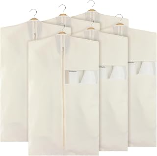 Aliceset 6 Pcs 24 x 40 Inches Cotton Garment Bags for Hanging Clothes, Canvas Suit Bags for Clothes Coats Jackets Shirts Closet Storage Travel Gusseted Hanging Garment Cover
