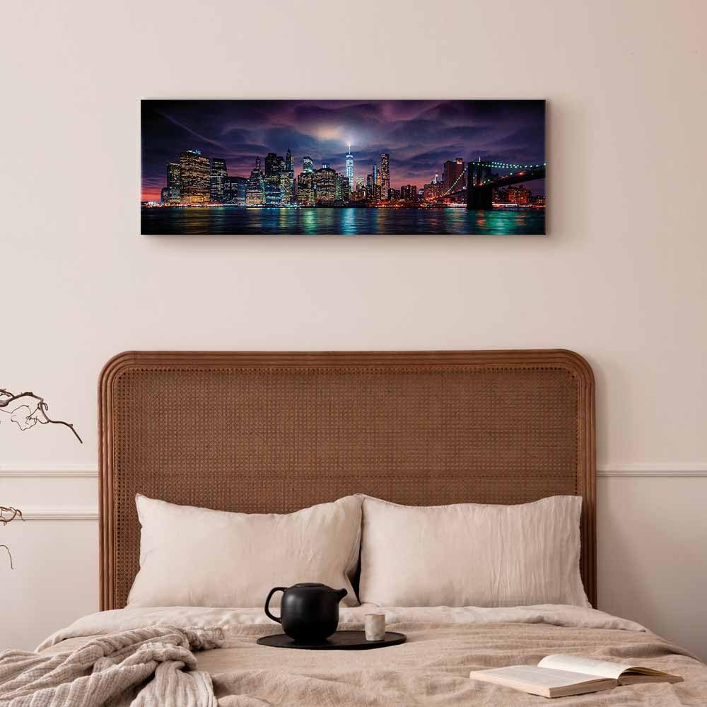 B&D XXL - Quadro Moderno per Soggiorno Grandi, Città di Notte, 135x45 cm