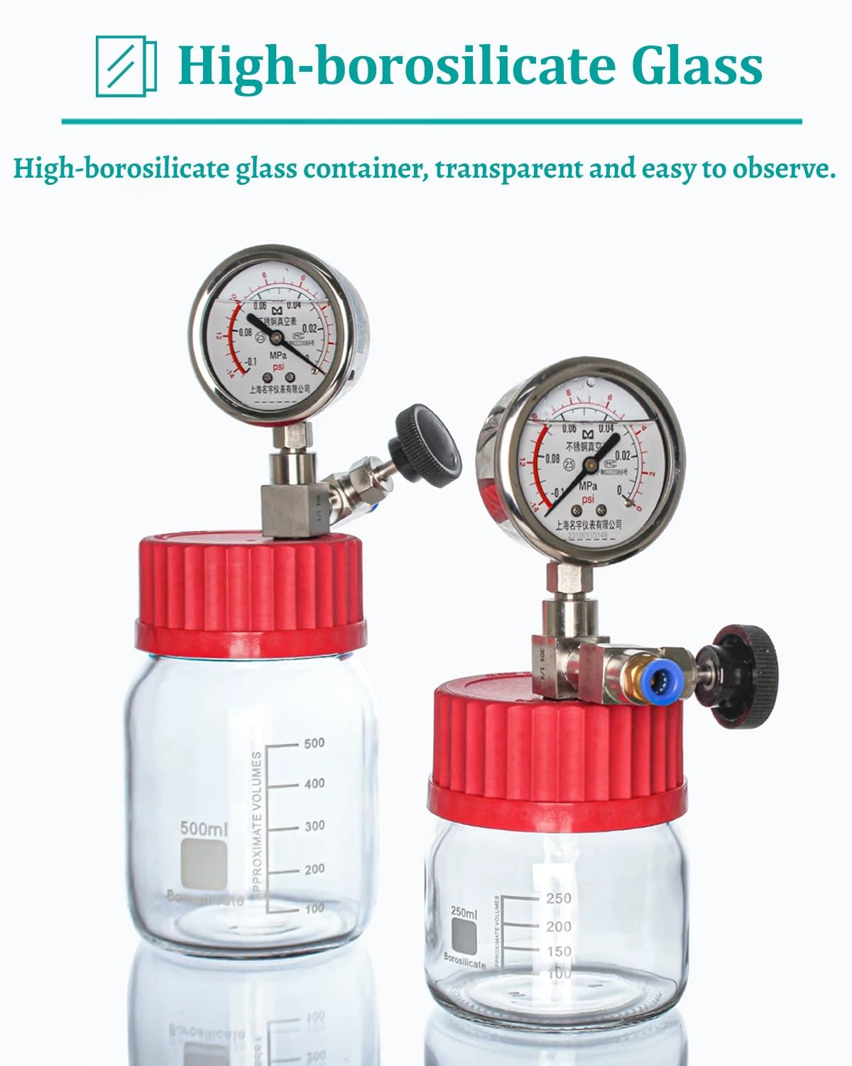 Cámaras de Vacío Mini Recipiente Desgasificador Al Vacío con Manómetro de Presión Negativa, Tanque de Almacenamiento Al Vacío Hermético, Desecador de Laboratorio(0.055 Gallon/250ML)