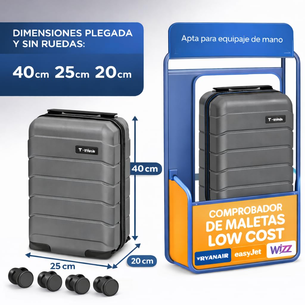 T-LOVENDO.ES Maleta de Viaje Cabina 40x25x20cm (20L) Upfly Underseat 16 XXS con Ruedas Desmontables. Maleta Cabina Ideal como Equipaje de Mano para Ryanair, Vueling o Easyjet, pequeña — view 3