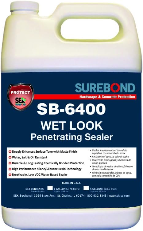 SEK Surebond SB-6400 G Wet Look Penetrating Sealer, Water-Based Silane/Siloxane Blend Silicone, Darkening