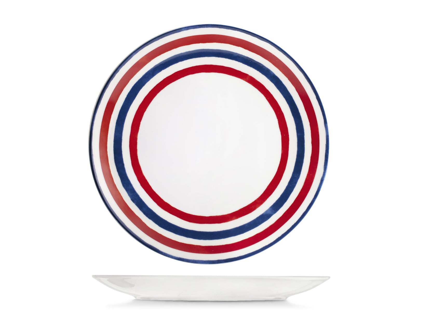 H&H Servizio Tavola Graphic da 18 Pezzi in Porcellana – Set Piatti per 6 Persone con Decoro a Righe Blu, Rosse e Bianche – Design Moderno e Funzionale