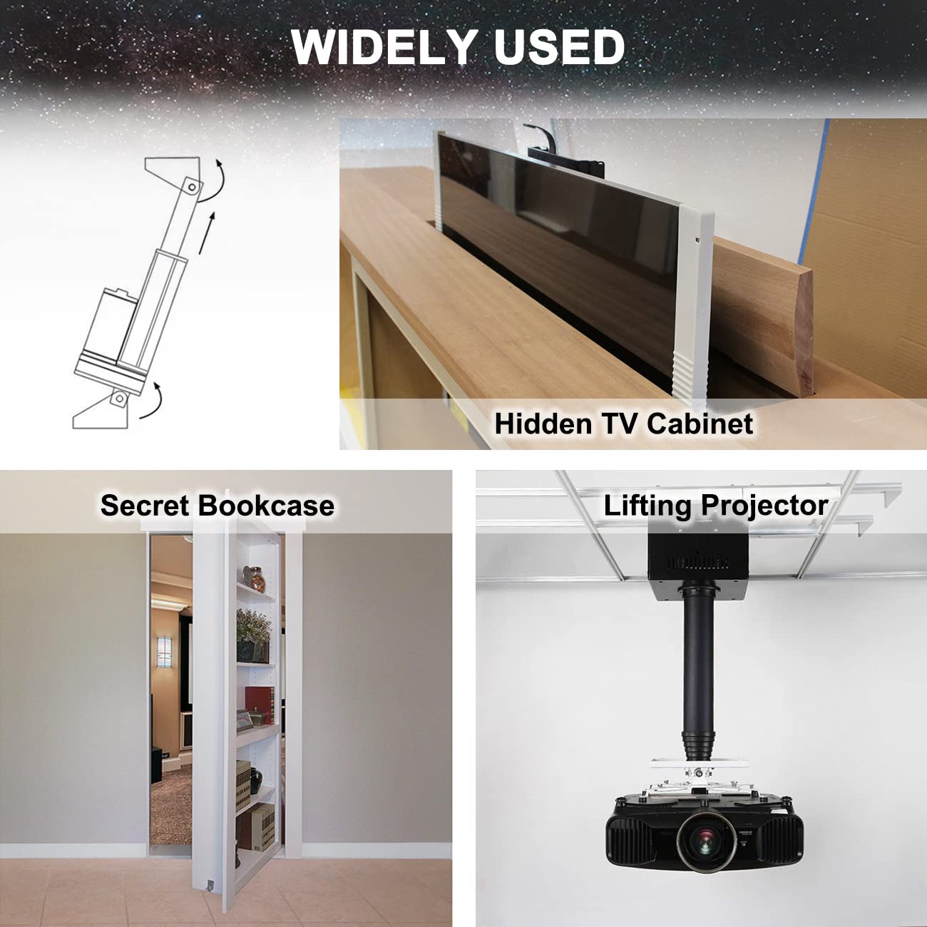 UYGALAXY Linear Actuator 4 Inch Stroke with Mounting Bracket, DC12V 900N(200lbs) IP65 Waterproof 12mm/s Quiet Low Noise Motor for DIY Chicken Coop Electric Recliner Lift Massage Bed Sofa (4")