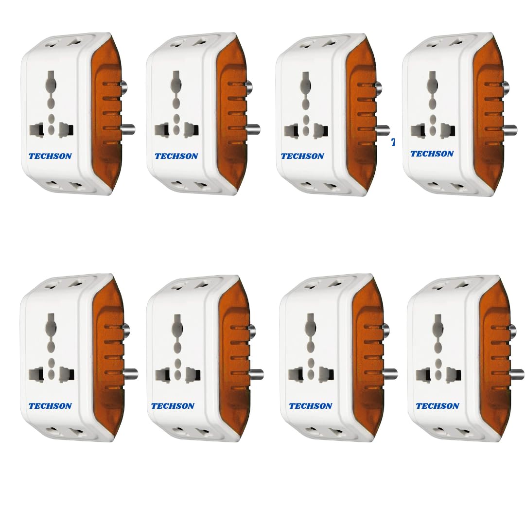 TECHSON: 6A 3 Pin Multi Plug Socket Travel Adapter with Universal Socket, 3 Pin Multi Plug Extension Socket -Pack of-8 (White & Red)-image-25
