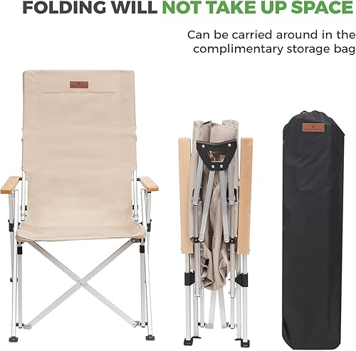 Miniatura 6 de Silla plegable para camping, sillas portátiles para adultos, ajustable, respaldo alto, silla cómoda al aire libre con bolsa de almacenamiento