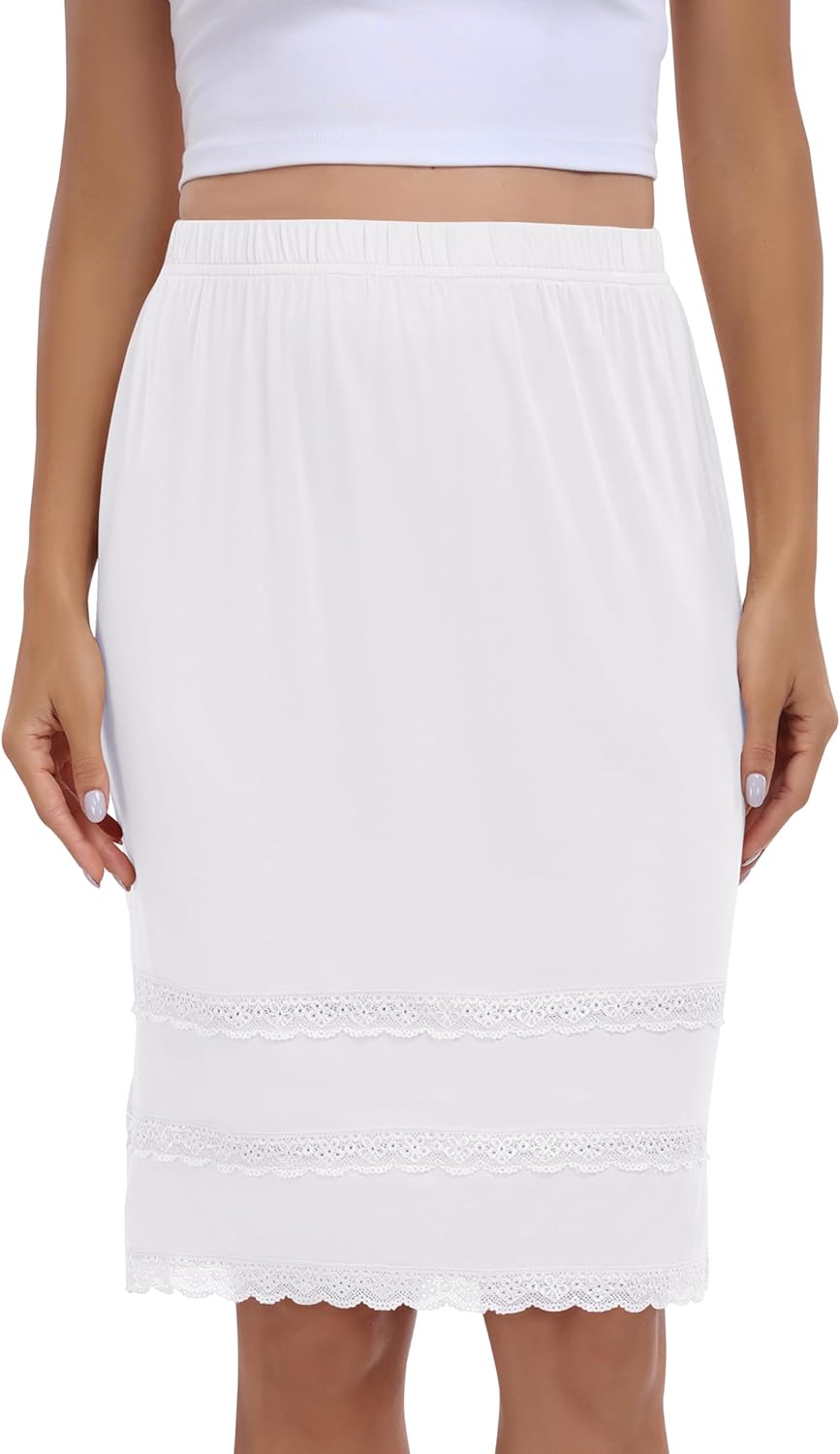 Vlazom Women's Half Slips for Under Dress Anti Static Half Slip Under Skirt Short Slip With Lace Trim Knee Length Size S-XXL