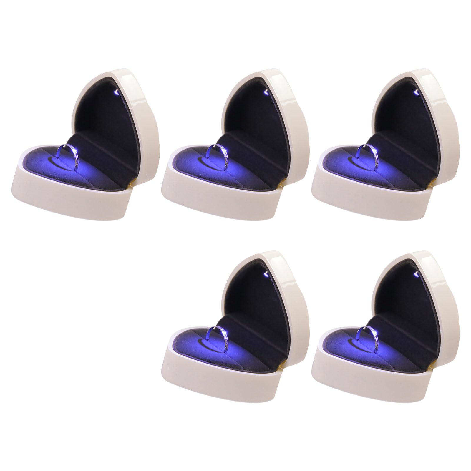 MICFENY Love Heart Shape Rings Box with LED Light Accessory for Engagement Proposal Wedding Supplies Valentines Day Gifts
