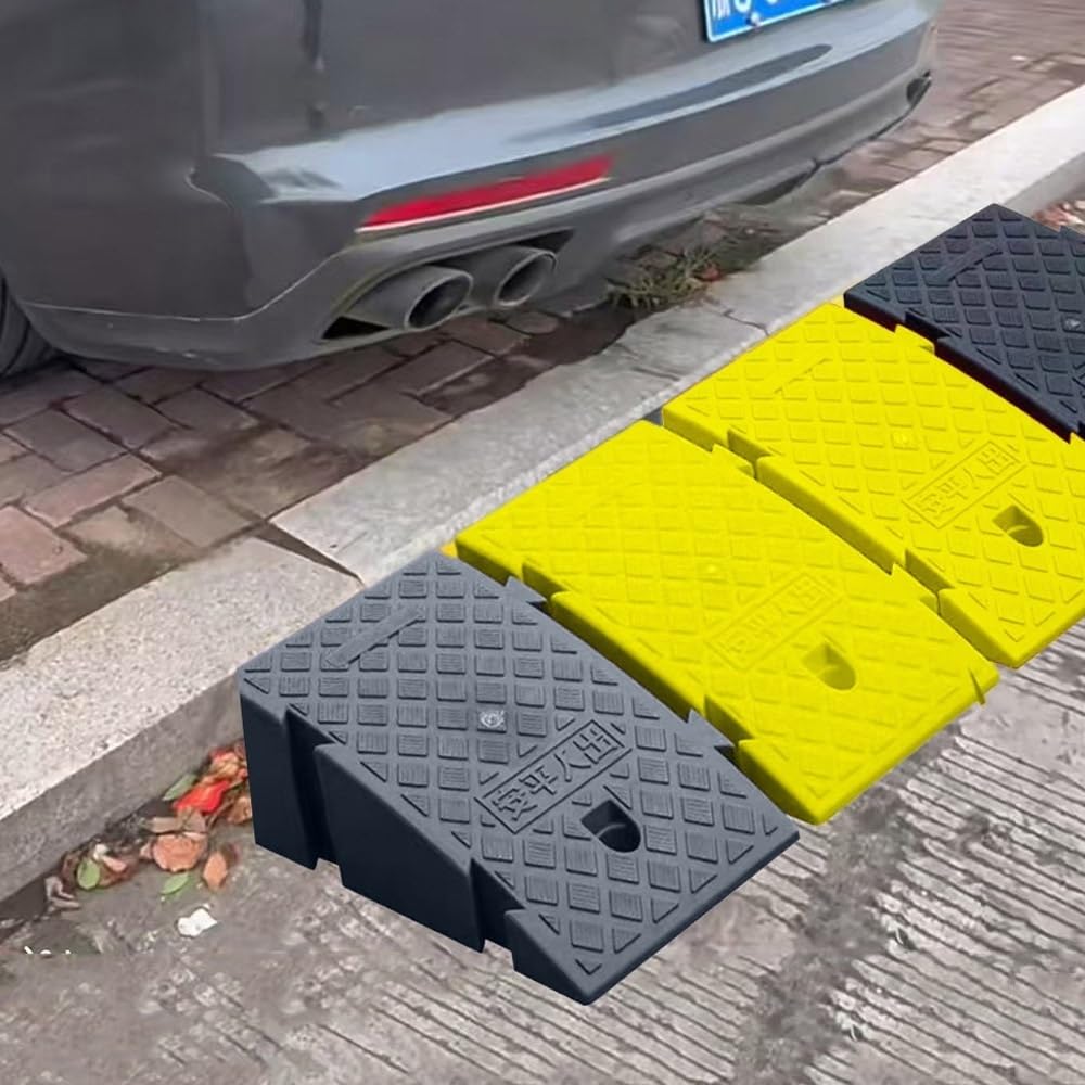Rampe De Trottoir Rampes De Seuil en Plastique 7-19cm Hauteur Rampe De Bordure Portable Légère pour Voiture Moto Fauteuil Roulant, Noir/Jaune(Yellow,25 * 45 * 19cm/10 * 18 * 8in)