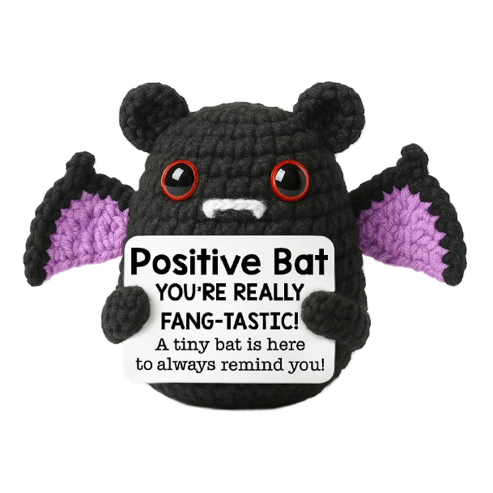 Positive Animals | Halloween Positive Crochet Animals Design Bat | Funny Funny Plush Holding Card Motivational Decorations For Office Work Graduation Valentine's Day Birthday |