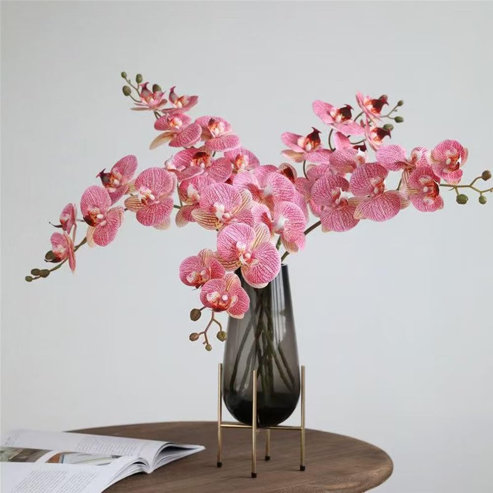 LIJUCAI 3pcs Artificial Orchid Flower Stems 60cm Faux Phalaenopsis Orchids Pink Purple Real Touch Floral Branches for Vase Arrangement Home Table Centerpiece Decor,C1