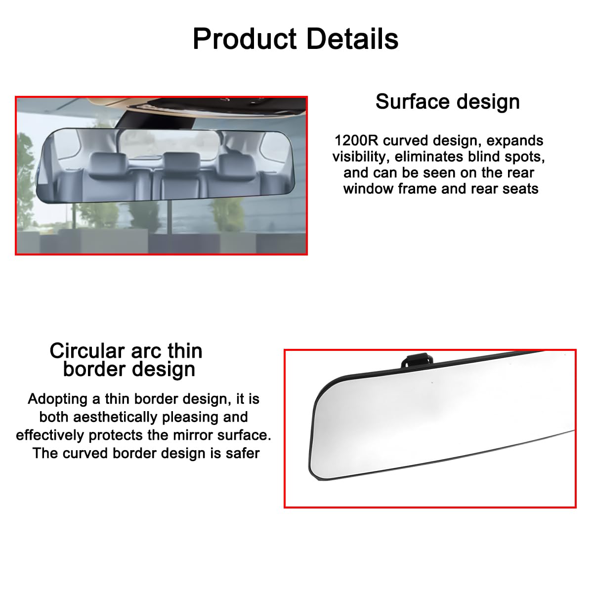 JNNJ Espejo Retrovisor Universal Para El Interior Del Coche, Espejos Retrovisor Panorámico Interior Para Vehículo Camiones, Espejo De Punto Ciego Interior De Automóvil Antideslumbran(Espejo Blanco)