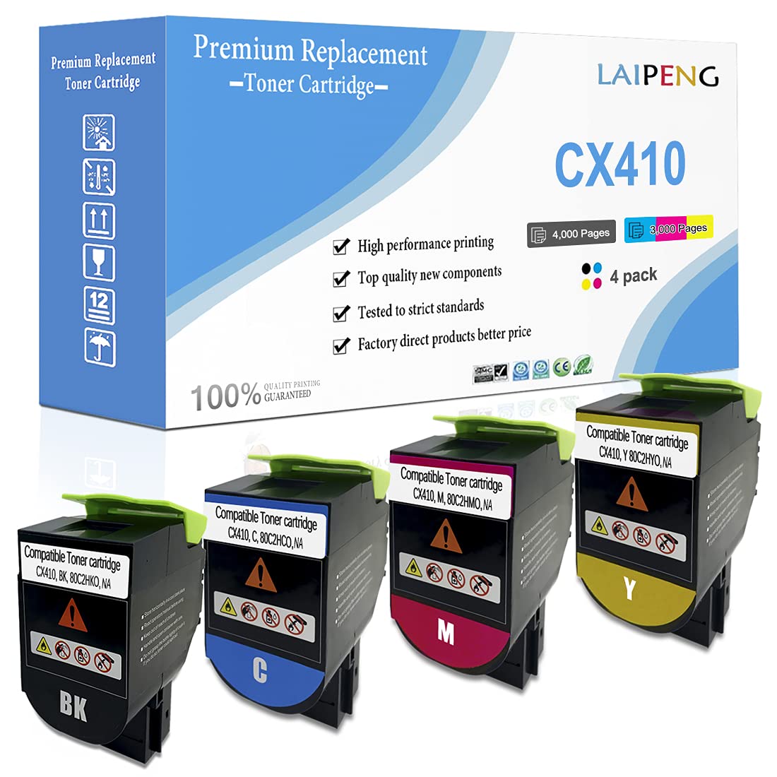 4 Recharge Toner XXL + Puces Pour Lexmark CX510 CX410 CX310