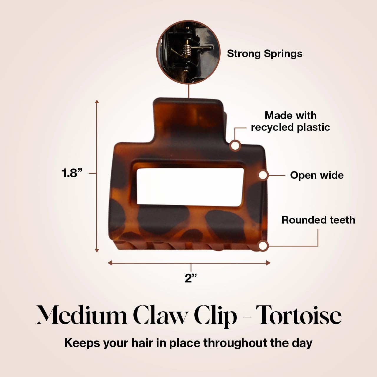 Kitsch Assorted Hair Clips for Women - Strong Hold Open Shaped Hair Claw Clips for Girls, Flat Claw Clip - Matte Finish, Durable Plastic | Ideal Gifts for Women - Black & Tortoise, 3 Pcs