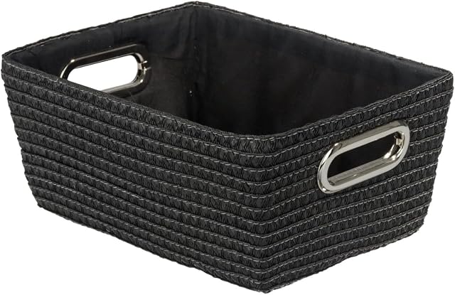 WENKO Kosz do przechowywania chrom czarny - Pojemność kosza łazienkowego: 4,68 l, polipropylen, 28 x 12 x 19,5 cm, czarny