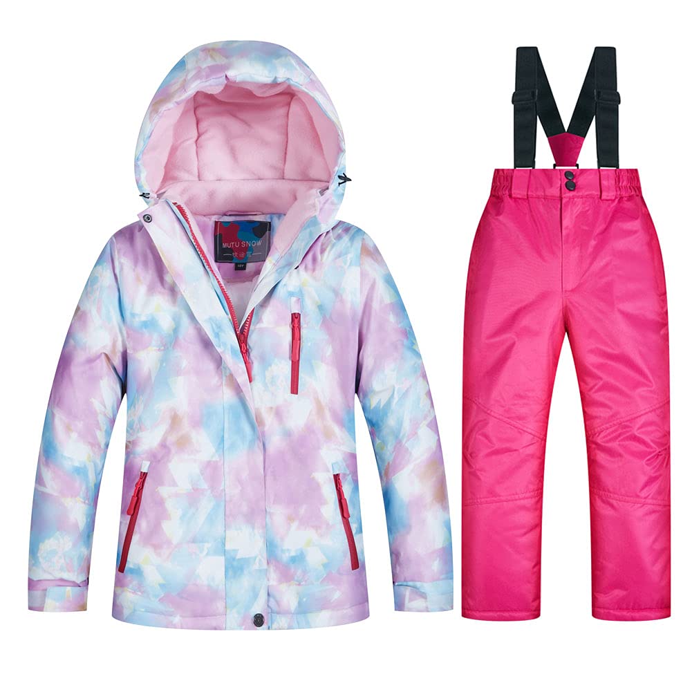 WOWULOVELY Girl's Winter Skisuit Thicken Warm Hooded Snowsuit Toddler Ski Jacket Pants Set