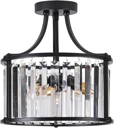 Miniatura 1 de Aiwen Moderna lámpara de techo semiempotrada de 12.6 pulgadas, 3 luces, jaula de metal negro, lámpara de techo con pantalla de cristal, iluminación