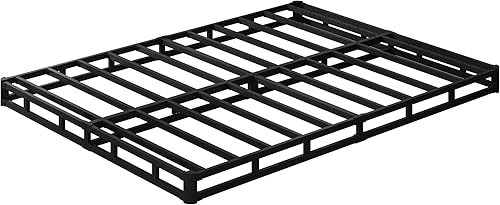 Miniatura 9 de EMODA Base de cama tamaño matrimonial de 5 pulgadas, base de colchón de metal resistente de 3000 libras con funda de tela, fácil montaje, color negro