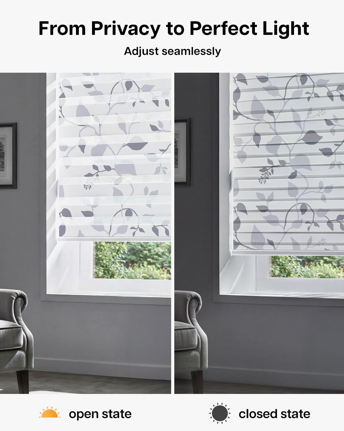 LazBlinds Cordless Zebra Blinds for Windows, Patterned Dual Layer Free-Stop Roller Shades for Ultimate Privacy & Light Control, Elegant Window Blinds & Shades, Foggy Laurel, 14" W x 72" H