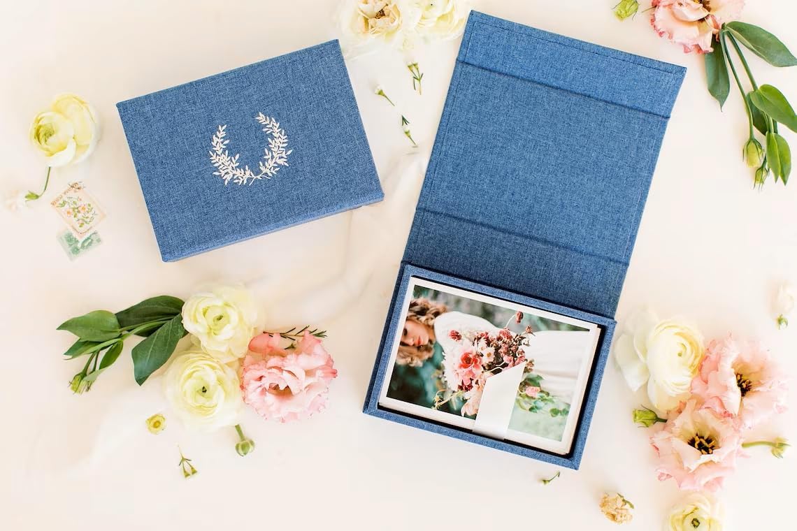 French Blue Personalized Baby Keepsake Box – Baby Memory Box for Newborn Memories, Godparent Proposal, Baptism or Christening Keepsake, Pregnancy Announcement & Baby Shower