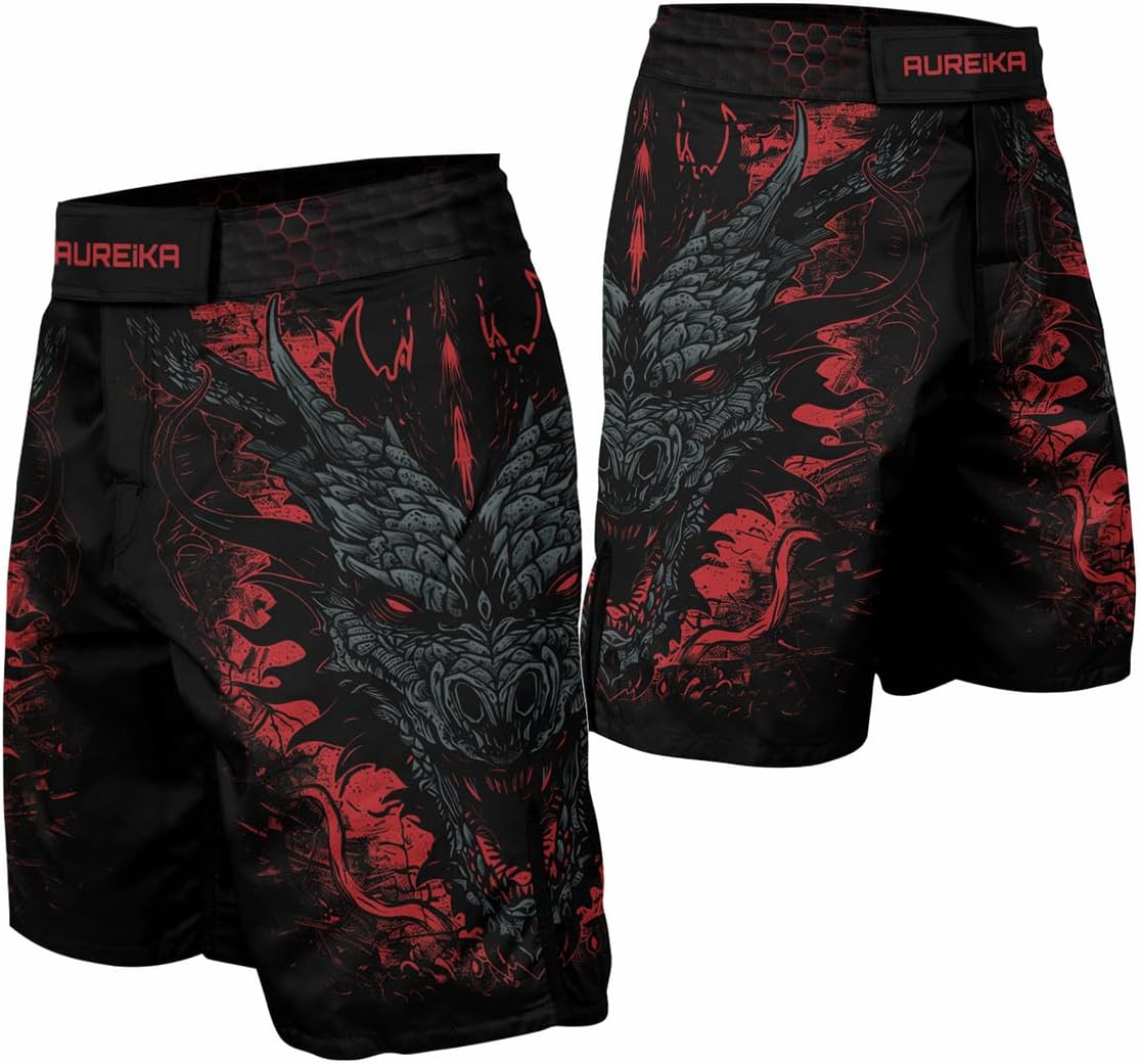 Men’s BJJ Shorts – Dragon Theme Fight Shorts for No-Gi Grappling Martial Arts and Fitness