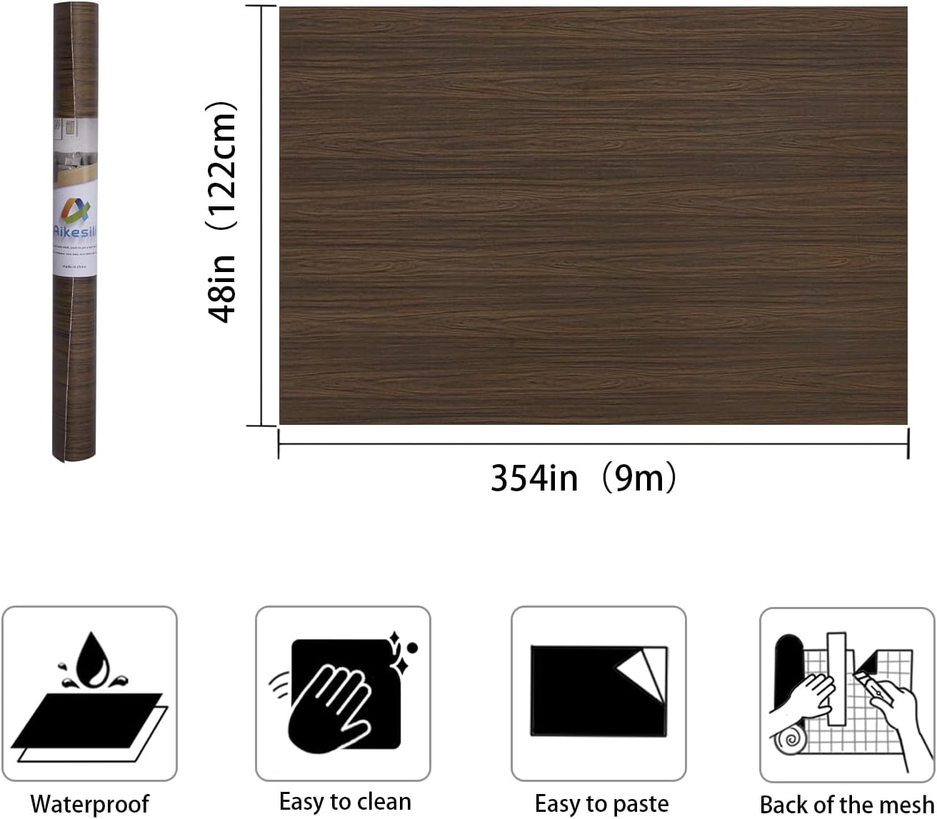 Walnut Wood Grain Contact Paper Peel and Stick Self Adhesive Wallpaper Dark Brown Wood Contact Paper for Furniture Countertops Bubble Free Design Thick Removable Waterproof Top Vinyl Wrap 48''x354''